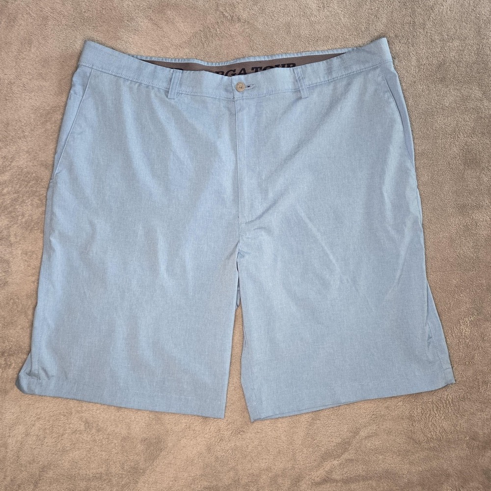 PGA Tour Chino Shorts Mens 40 Blue Flat Front Stretch Golf 9" Inseam Casual